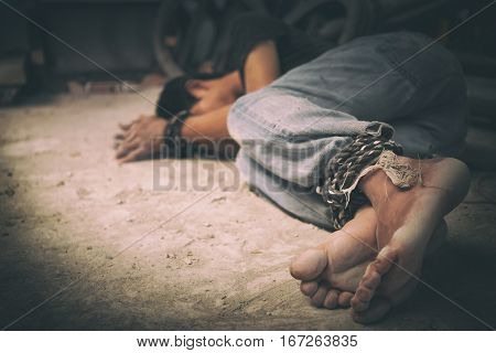 Hopeless Man Hands Tied Together With Rope