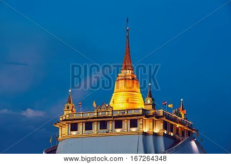 Buddhist temple Wat Saket during dusk Bangkok Thailand