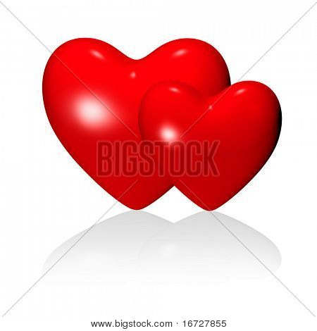 Cuori di coppia rosso su sfondo bianco (isolato).