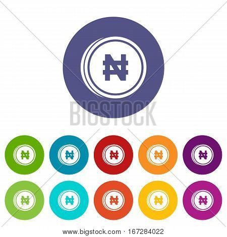 Coin naira set icons in different colors isolated on white background