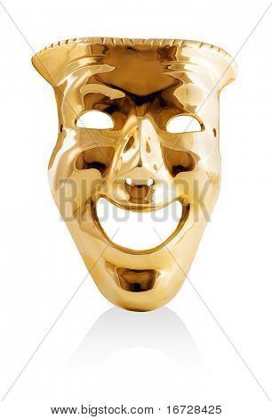 Goldene Maske auf weißem Hintergrund (isoliert).