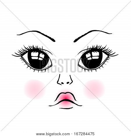 Doll cute face illustration isolated on white background