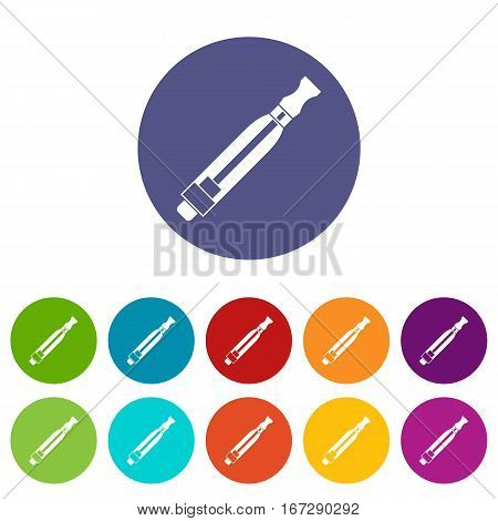 Clearomizer set icons in different colors isolated on white background