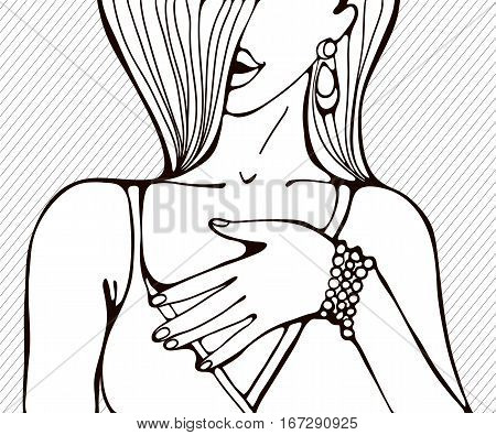 Hand drawn portrait of a beautiful sensual woman. Illustration in vector format