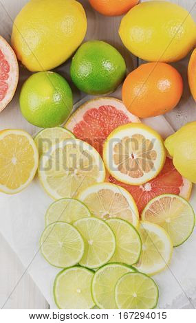 Healthy composition of lemon lime grapefruit and tangerine packed with vitamin C.