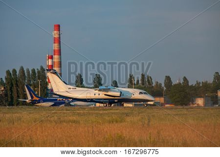 Borispol Ukraine - June 9 2011: Dornier Do-328-300 regional jet plane landing