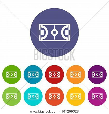 Futsal or indoor soccer field set icons in different colors isolated on white background