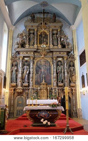 KRAPINA, CROATIA - APRIL 21: Main altar in the church of Saint Catherine of Alexandria in Krapina, Croatia on April 21, 2016.