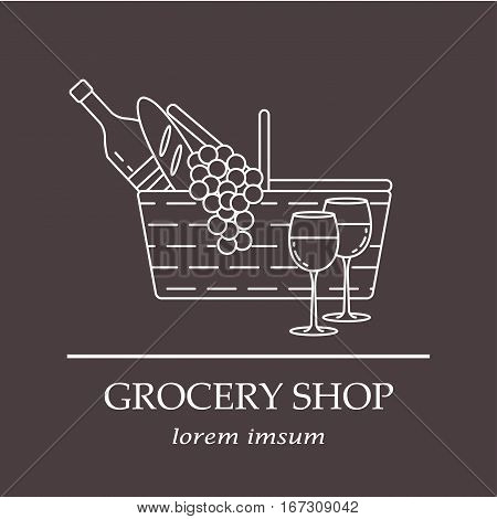 Groceryshop modern logo. Picnic basket with food