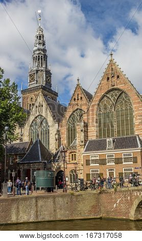 AMSTERDAM, NETHERLANDS - SEPTEMBER 18, 2016: Old church in the historical center of Amsterdam, The Netherlands