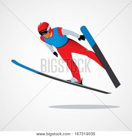 Jumping skier on a white background. Vector illustration.