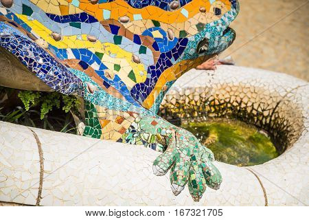 famous Gaudi lizard in park Guell Barcelona Spain
