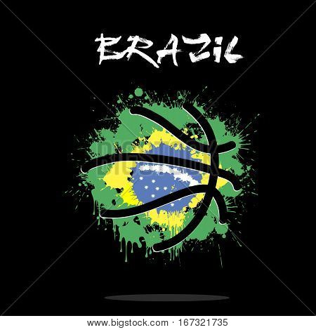 Abstract basketball ball painted in the colors of the Brazil flag. Vector illustration