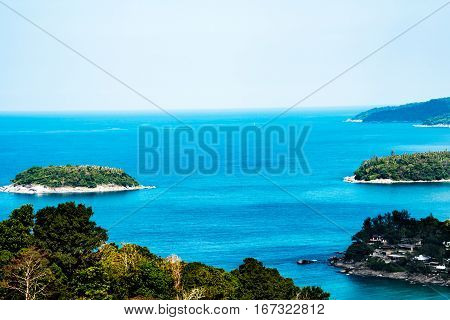 High vantage point view over the coast of Phuket