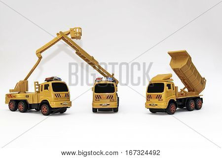 Set of generic orange construction toys on white background