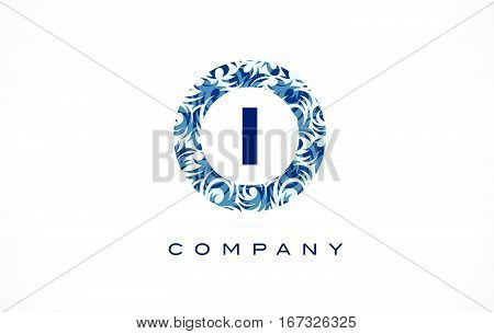 I Logo Blue Pattern Logo. Letter I Flower Texture Icon Vector.