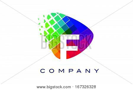 Letter F Colourful Logo. Rainbow F Letter Icon with Shattered Blocks.