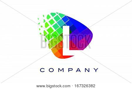 Letter L Colourful Logo. Rainbow L Letter Icon with Shattered Blocks.