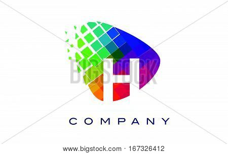 Letter H Colourful Logo. Rainbow H Letter Icon with Shattered Blocks.