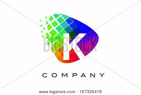 Letter K Colourful Logo. Rainbow K Letter Icon with Shattered Blocks.