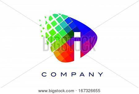 Letter I Colourful Logo. Rainbow I Letter Icon with Shattered Blocks.