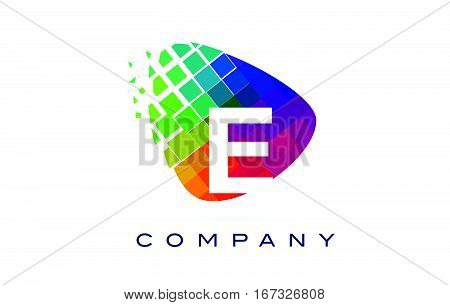 Letter E Colourful Logo. Rainbow E Letter Icon with Shattered Blocks.