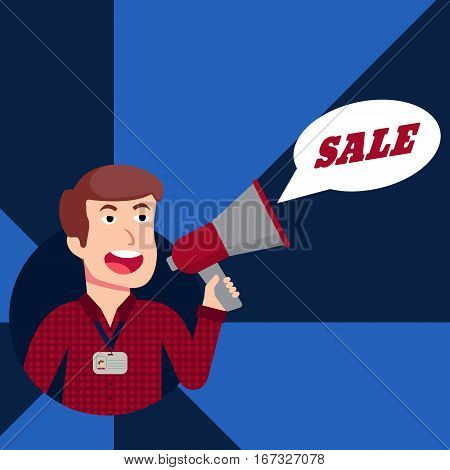 Cartoon Man Shouting in Megaphone. Vector illustration