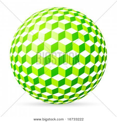 ลูกบาศก์ทรงกลมสีเขียวบนพื้นหลังสีขาว