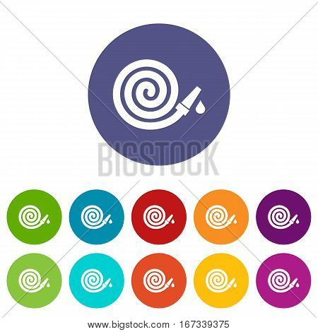 Garden hose set icons in different colors isolated on white background