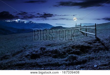 Fence On Rural Field In Spring At Night