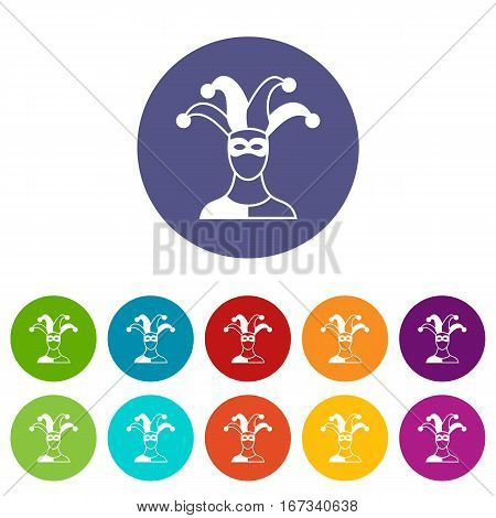 Jester set icons in different colors isolated on white background