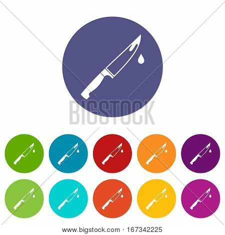 Steel knife set icons in different colors isolated on white background