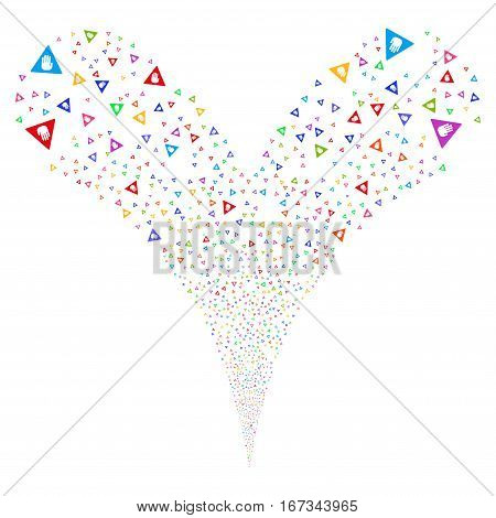 Caution fireworks stream. Vector illustration style is flat bright multicolored iconic symbols on a white background. Object double fountain combined from random pictograms.