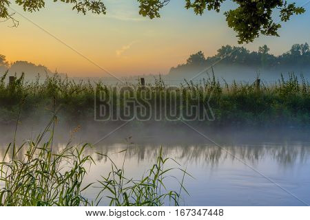 Dinkel River At Foggy Sunrise