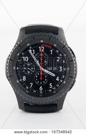CHESTER UK - January 28 2017: Samsung Gear S3 smartwatch showing the watch face