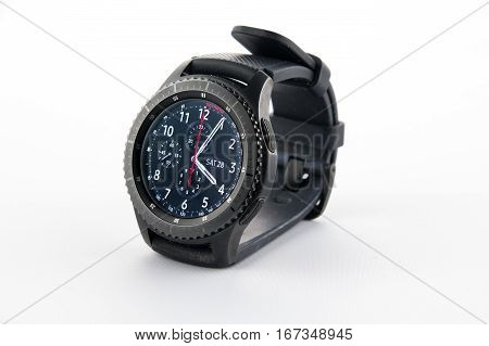 CHESTER UK - January 28 2017: Samsung Gear S3 smartwatch shown at a slight angle