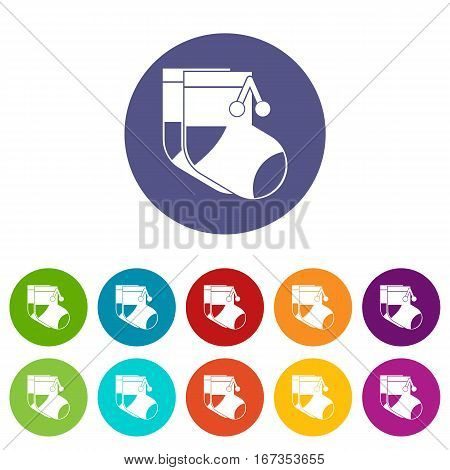 Baby socks set icons in different colors isolated on white background
