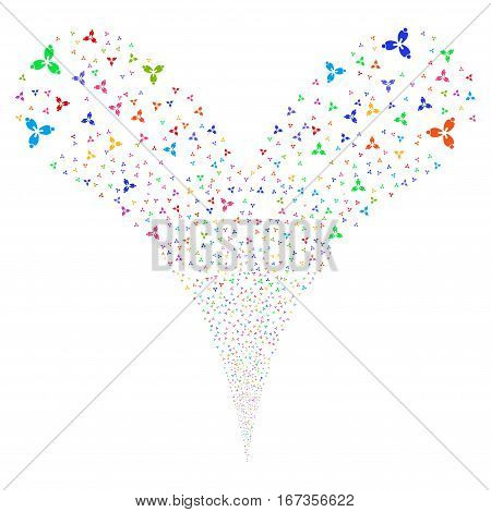 Stomatology fireworks stream. Vector illustration style is flat bright multicolored iconic symbols on a white background. Object double fountain combined from random design elements.