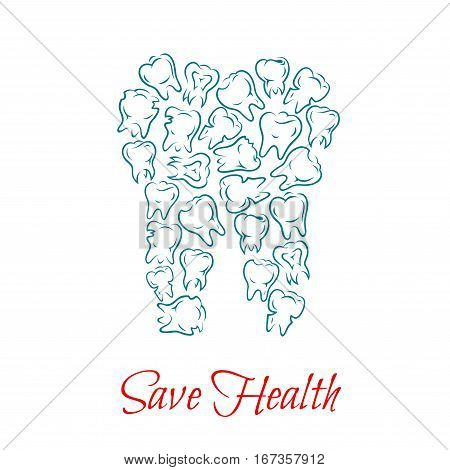 Tooth made of clean and white, healthy and ill or diseased, caries teeth. Dental or maxillofacial, orthodontic medicine or oral hygiene Toothache or pain, ill mouth with implant theme. Stomatology cabinet or anatomy lesson illustration