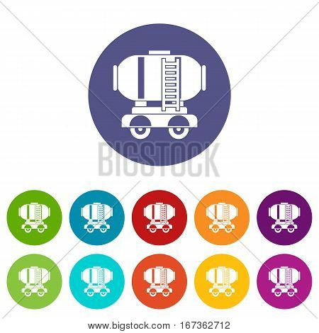Waggon storage tank with oil set icons in different colors isolated on white background