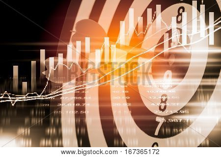 Target Arrow On Dart Board And Stock Market Indicator Graph. Financial Graph And Stock Market Target