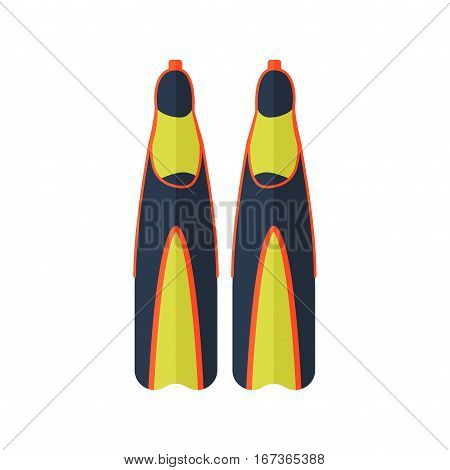 Snorkeling or scuba fins or flippers isolated on white. Underwater swimming deep professional shoe exercise. Water sport footwear equipment vector.
