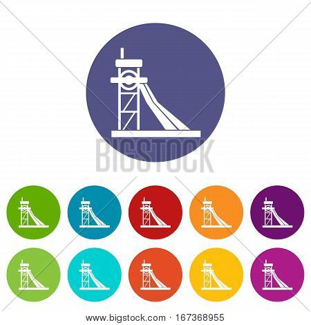 Equipment for washing rocks set icons in different colors isolated on white background