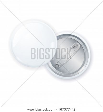Template Blank White Circle Button Badge Pin Front and Back Side Empty Mock Up . Vector illustration