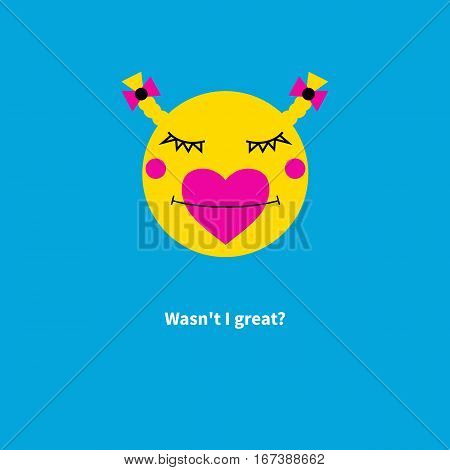 Smile girl. Valenitne. Funny face. Vector illustration.