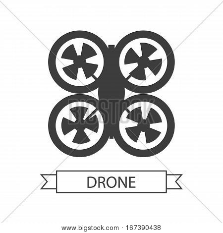 Drone icon isolated on white. Unmanned aerial vehicle or unmanned aircraft system, without a human pilot aboard. Quadcopter sign symbol. Flying for aerial photography or video shooting. Vector