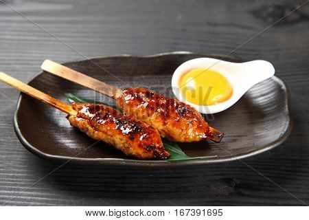 studio shot of Japanese chicken meatballs TSUKUNE