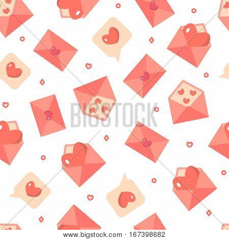 Seamless pattern with love writings on white background. Flat design. Vector Illustration.