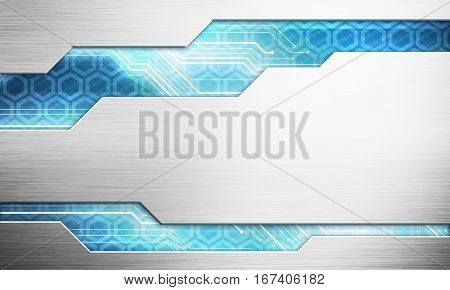 Abstract digital image technology interface concept witn circuit microchip background on metal plate