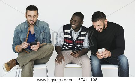 Friends Sitting Together Connect to the Internet